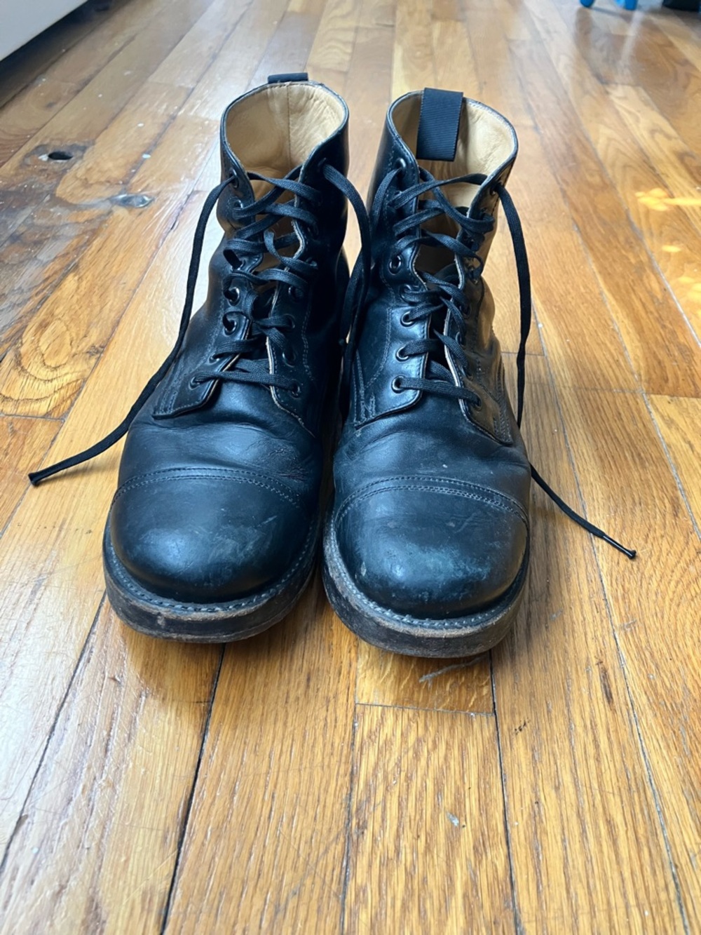Classic Black Leather Lace-Up Work Boots